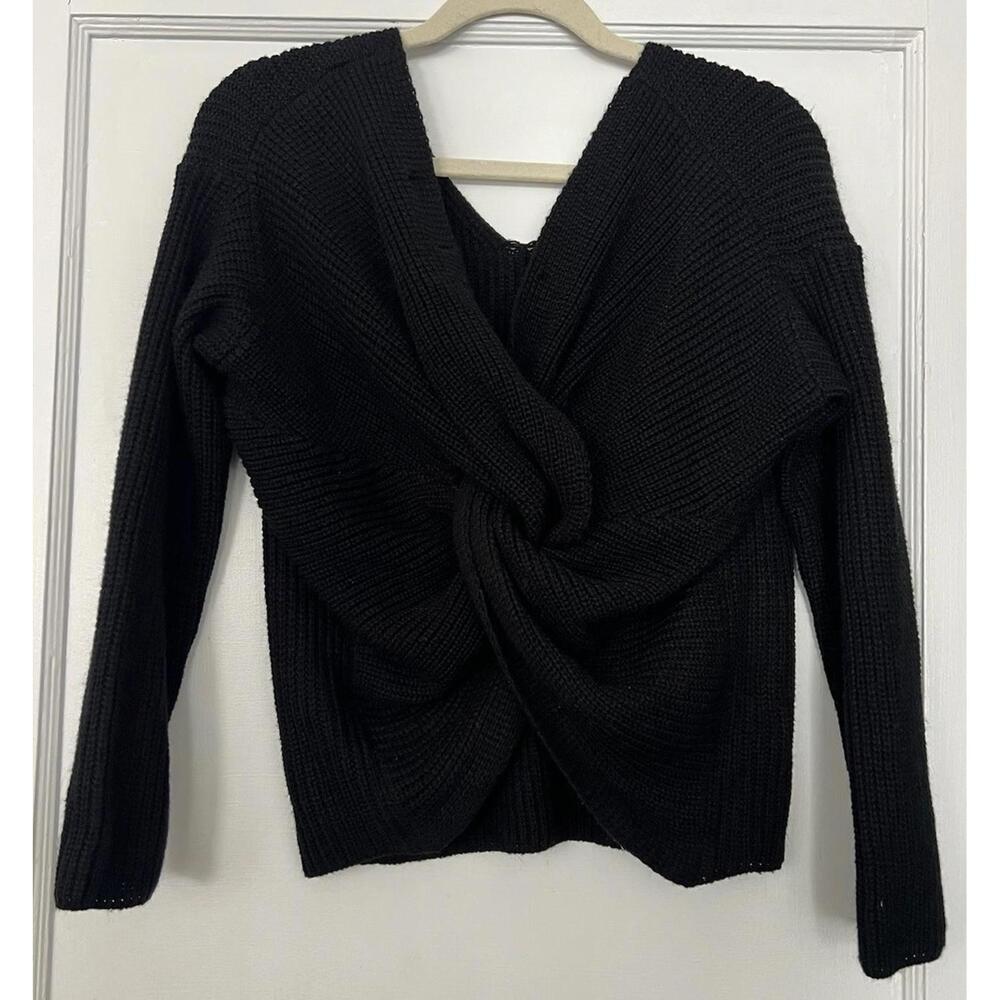 Impressions Twist Back Sweater Women’s S/M Black Knit Long Sleeve VNeck Pullover